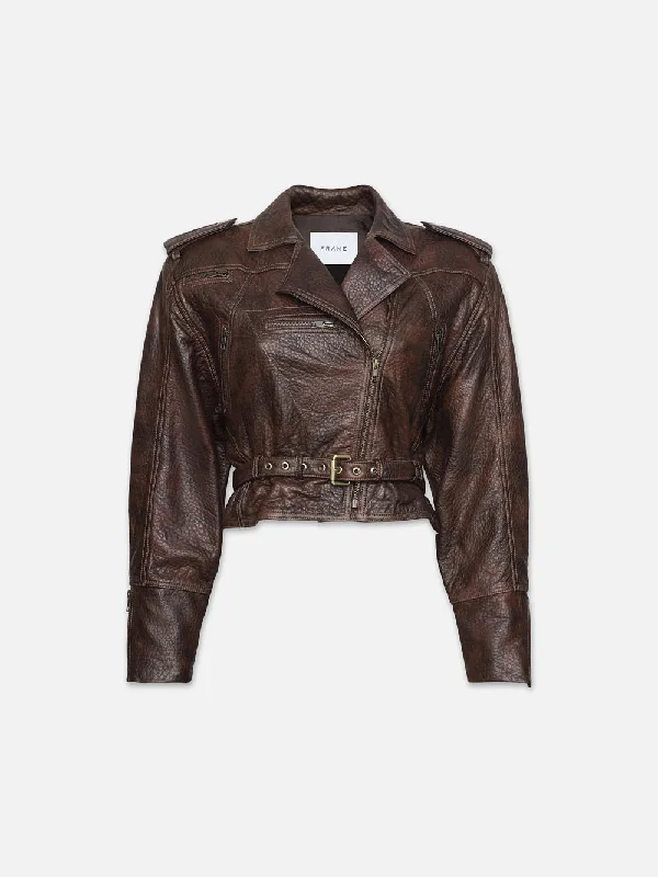 Strong Shoulder Leather Moto Jacket -- Chestnut