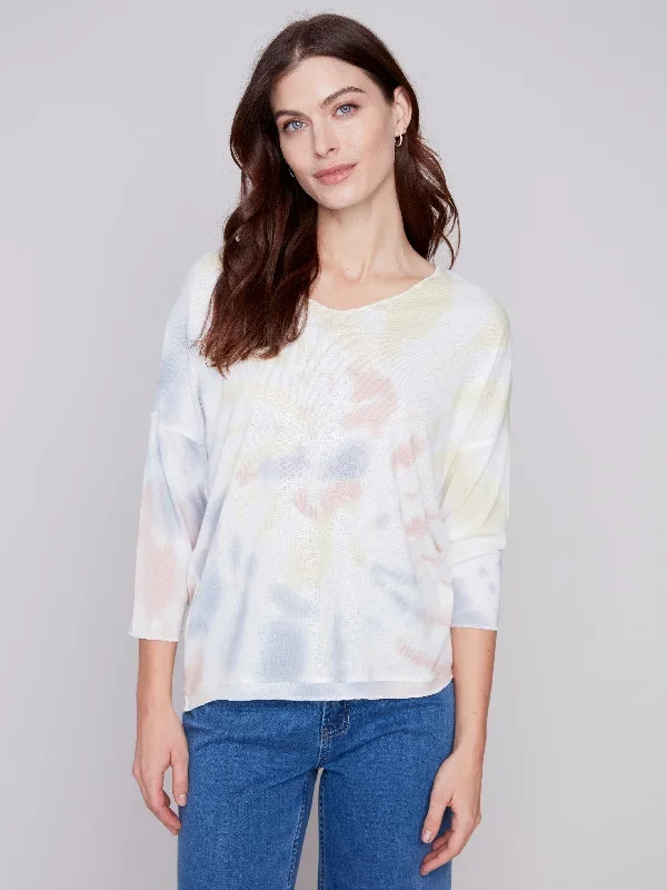 Tie Dye V-Neck Knit Top - Tulip