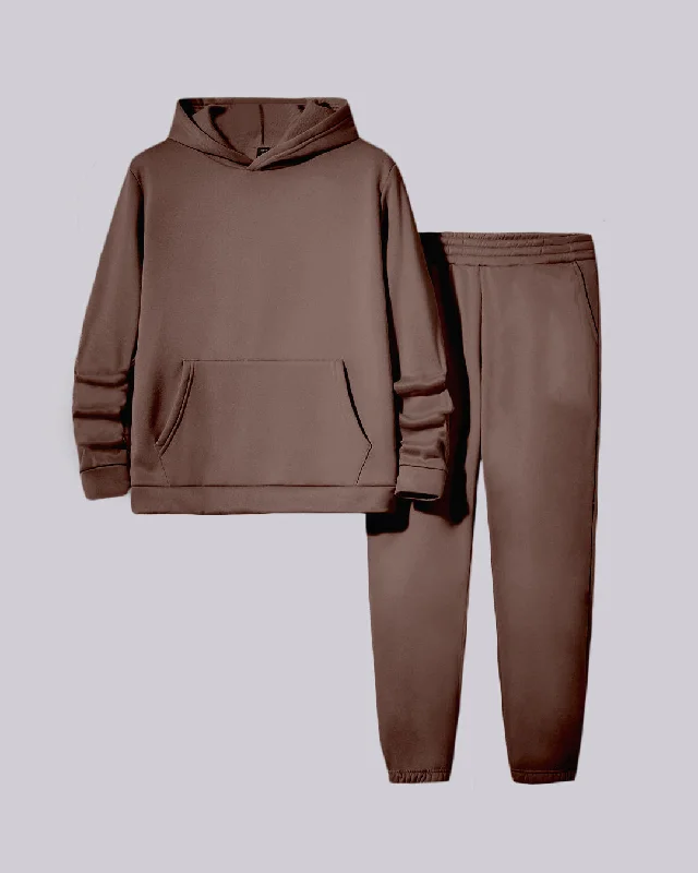 Two Piece Relaxed Fit Sweatshirt Set In Chocolate Brown