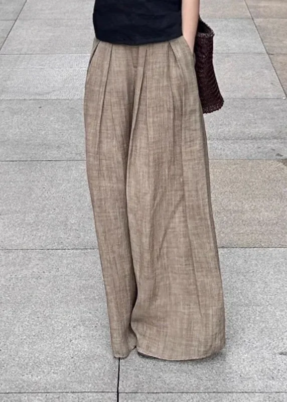 unique-light-khaki-elastic-waist-wide-leg-pants-summer