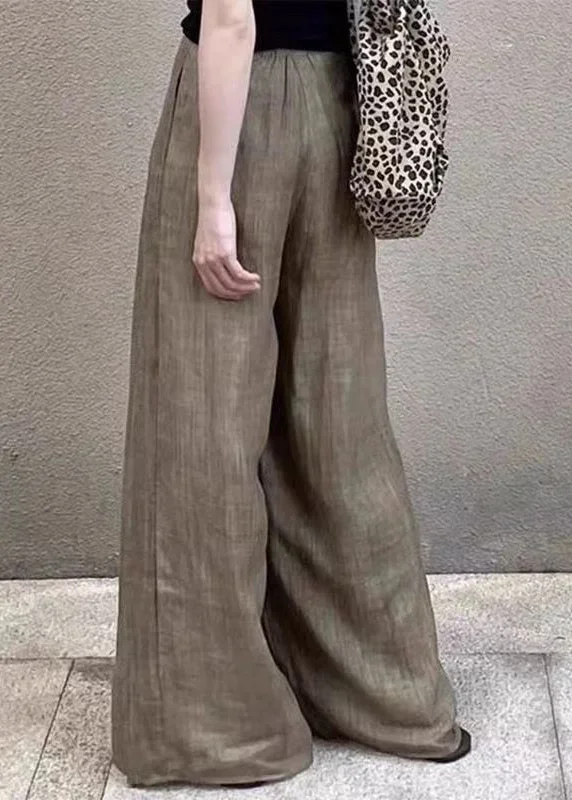 unique-light-khaki-elastic-waist-wide-leg-pants-summer