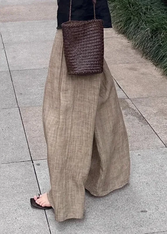 unique-light-khaki-elastic-waist-wide-leg-pants-summer