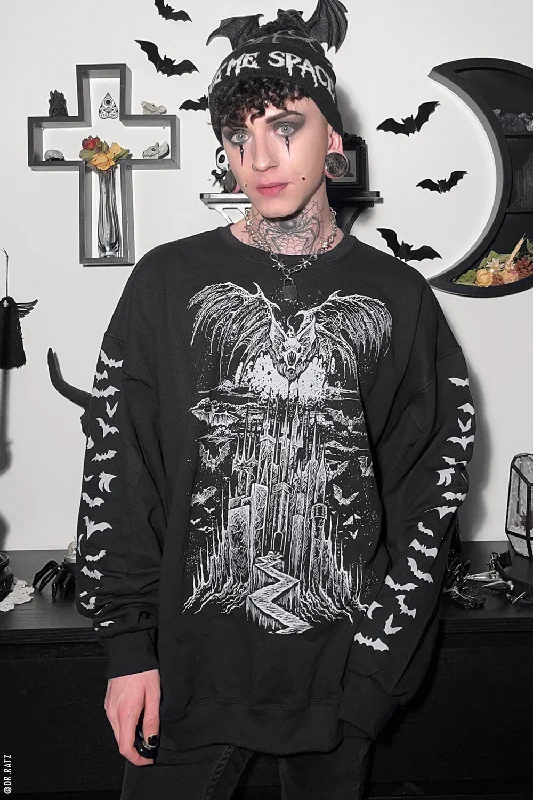 Vampire Castle Sweatshirt w/ Bat Sleeves [BLACK/WHITE]