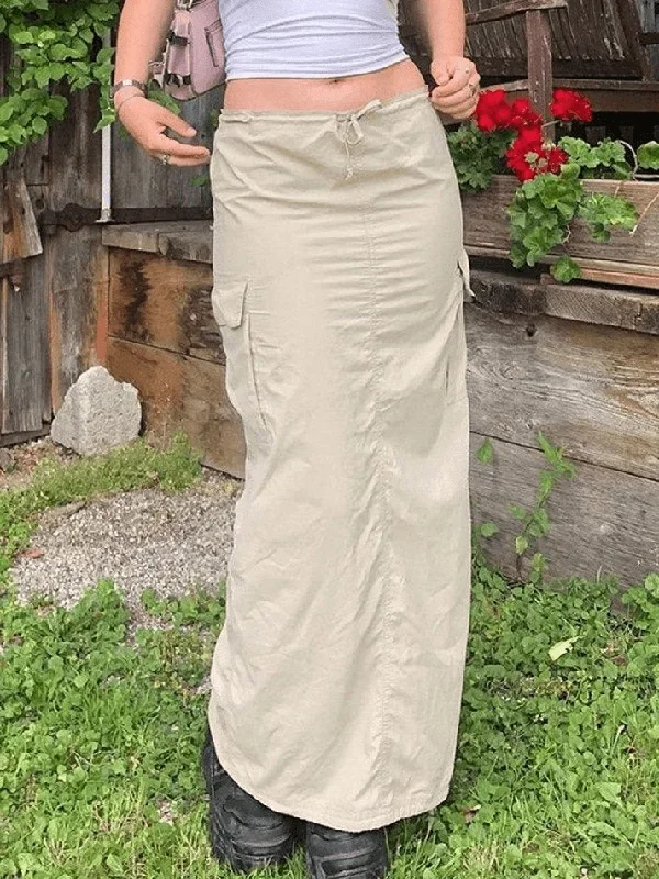 Vintage Pocket Long Cargo Skirt