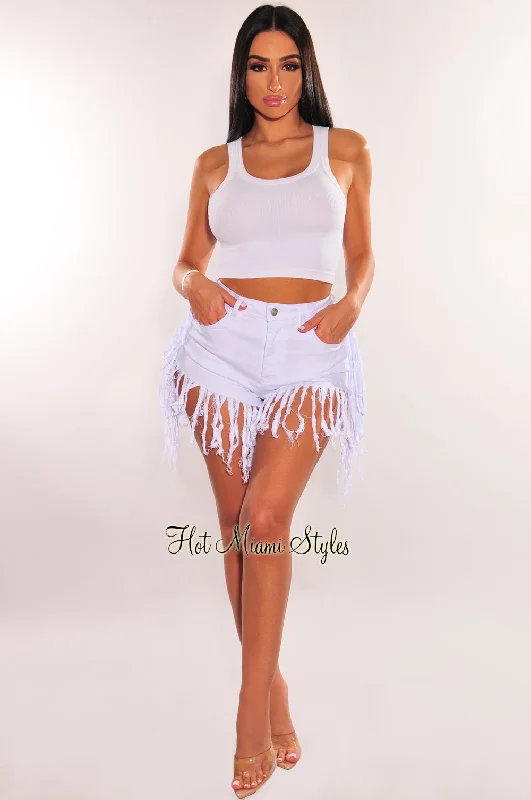 white-denim-high-waist-fringe-hem-shorts