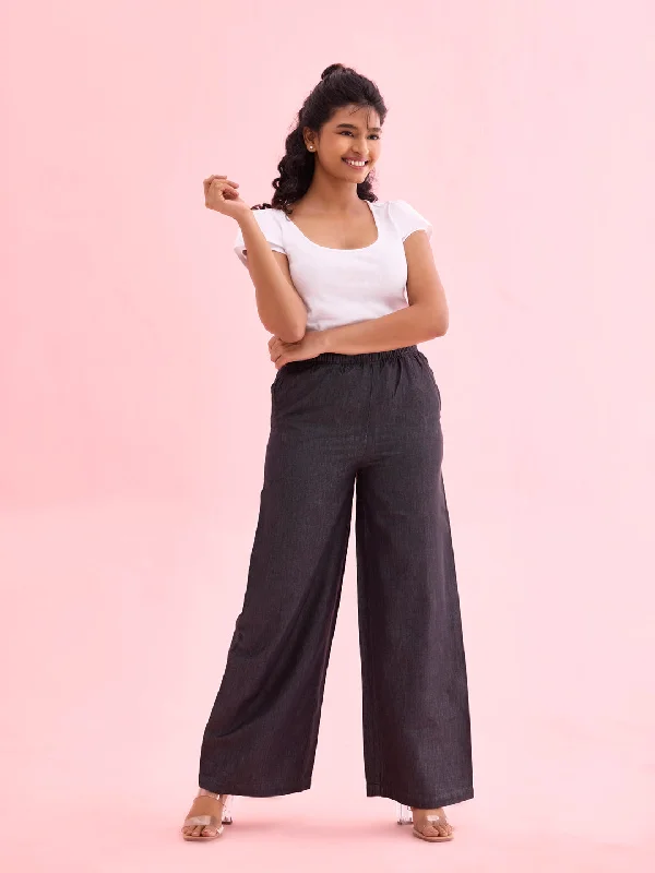 Women Solid Black Denims Wide Leg Pants