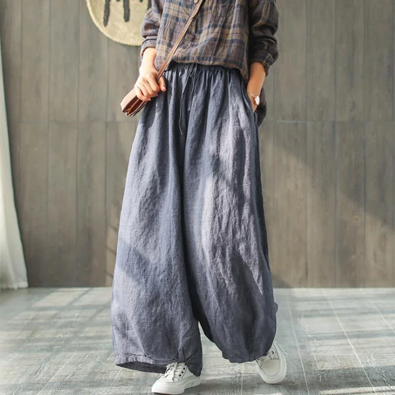 Women Summer Casual Linen Casual Wide Leg Pants