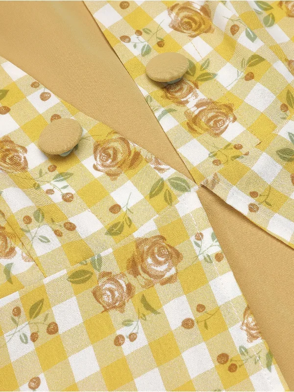 yellow-1950s-plaid-rose-panel-raglan-dress