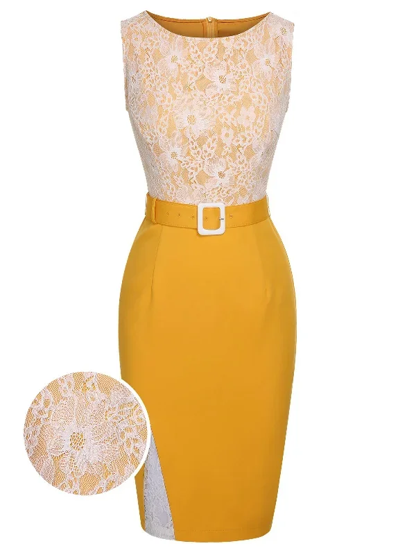 yellow-1960s-solid-lace-patchwork-belt-dress