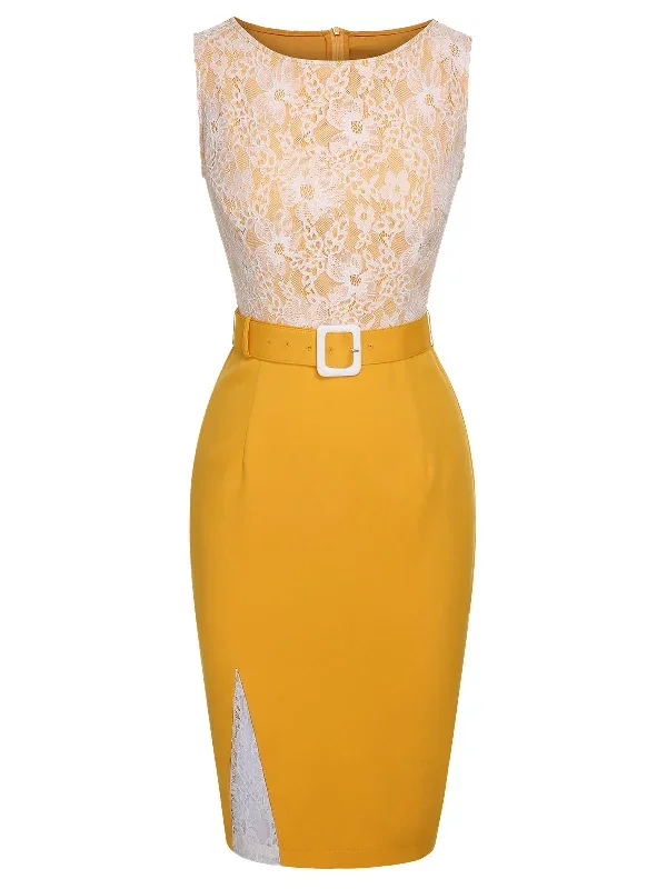 yellow-1960s-solid-lace-patchwork-belt-dress