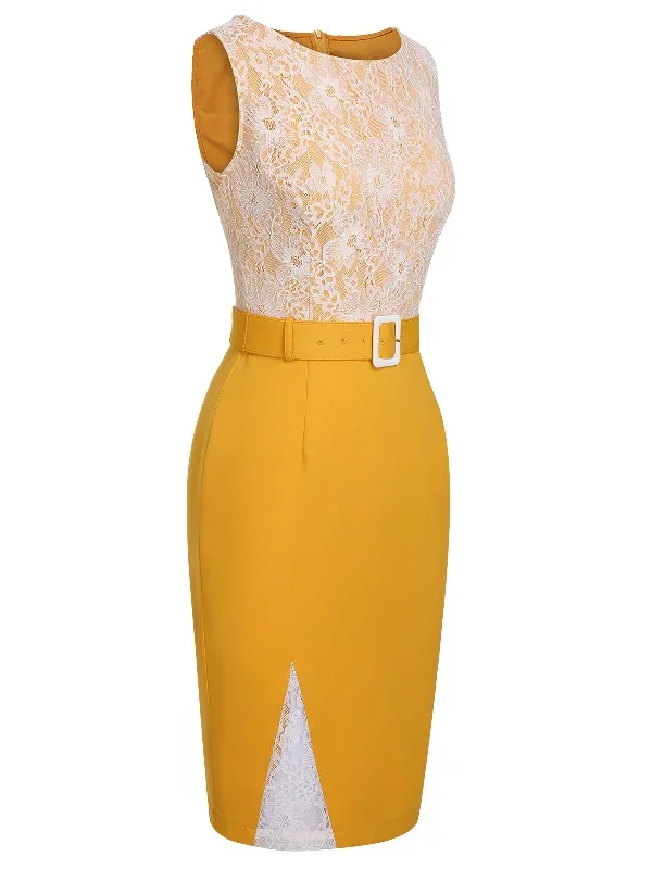 yellow-1960s-solid-lace-patchwork-belt-dress