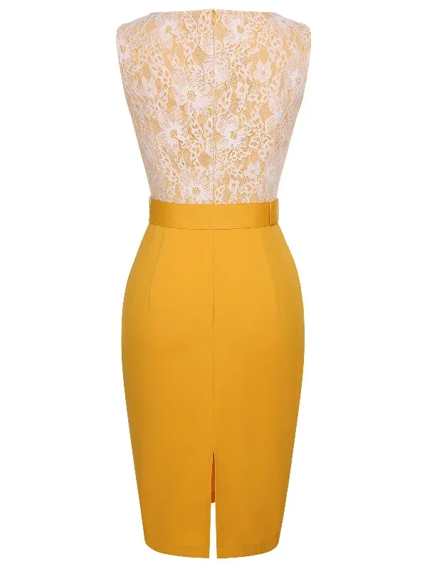 yellow-1960s-solid-lace-patchwork-belt-dress