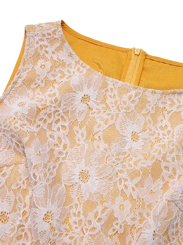 yellow-1960s-solid-lace-patchwork-belt-dress